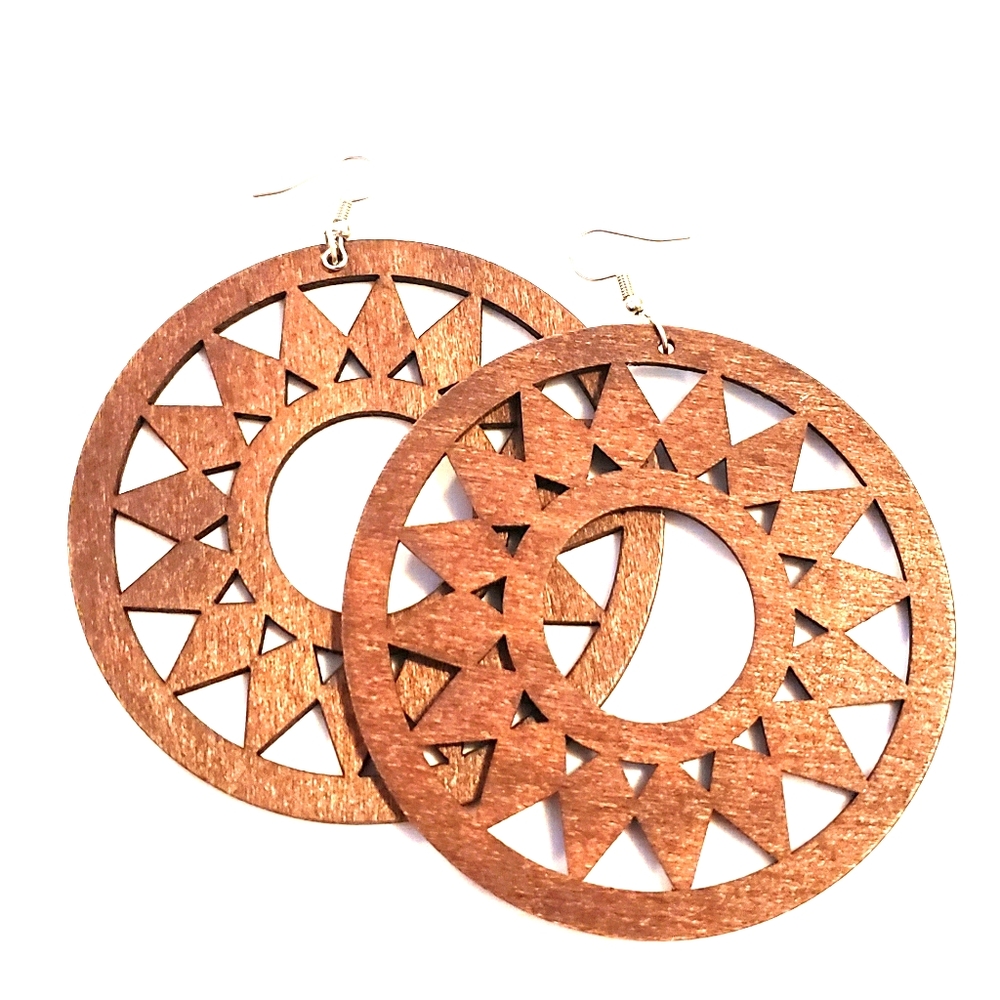 Wooden sun dial earrings!